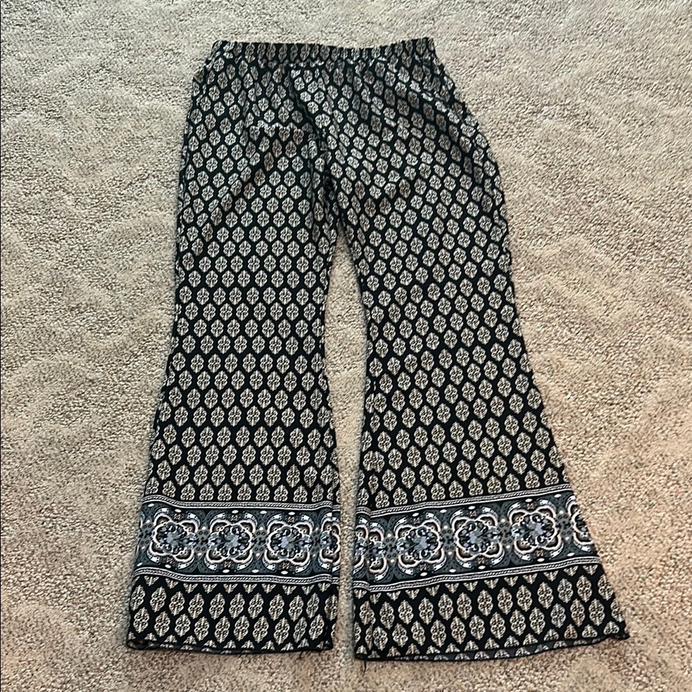 Black and White Patterned Flare Pants